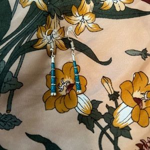 Sterling Silver Blue Fire Opal Dangle Earrings